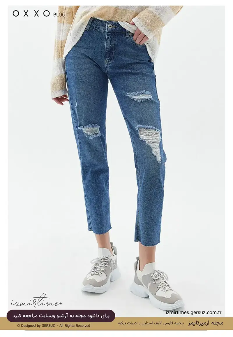 شلوار جین پاره دخترونه کوتاه کتانی سفید